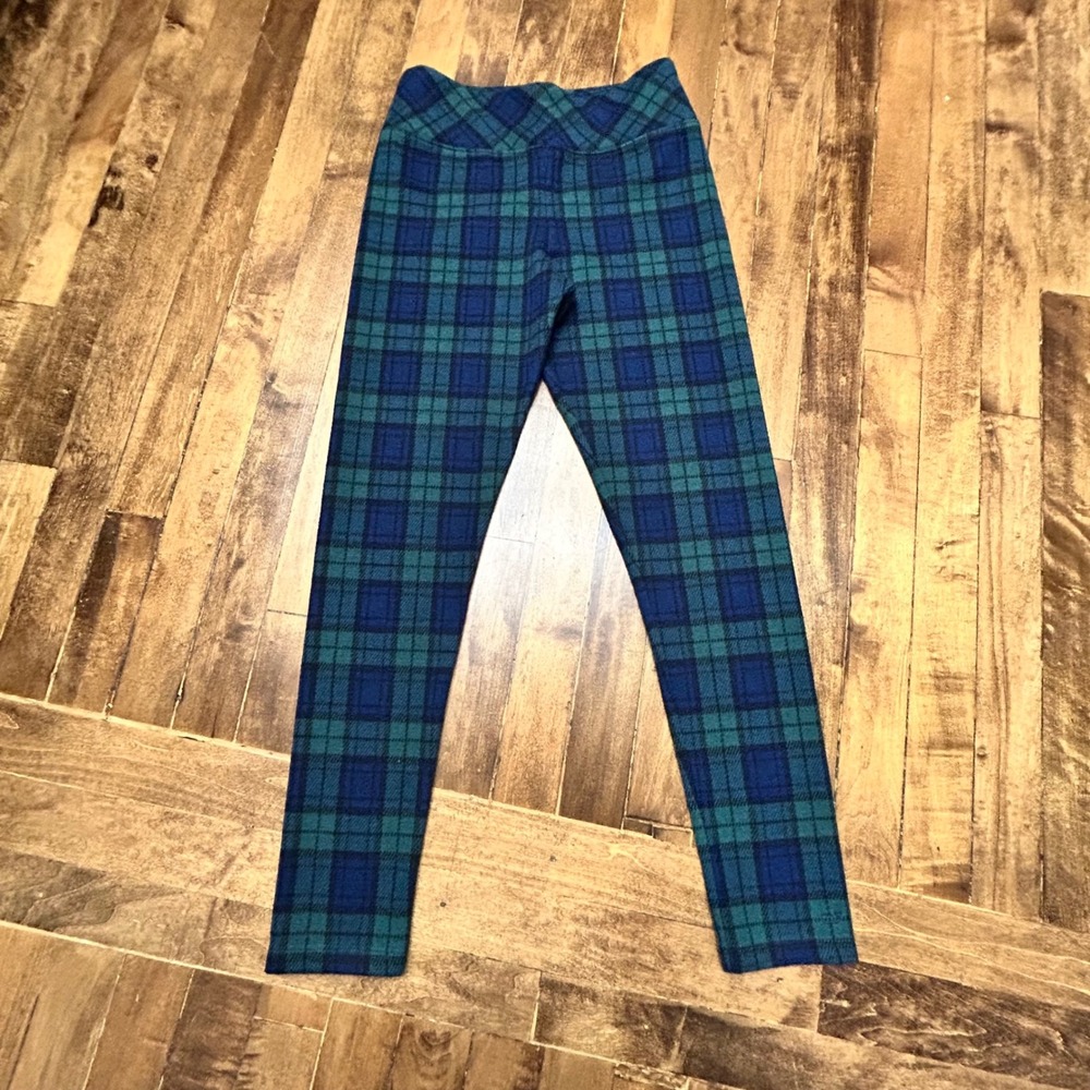 Vineyard Vines Kids Girls Plaid Leggings Blue Green Size L Stretch Pants